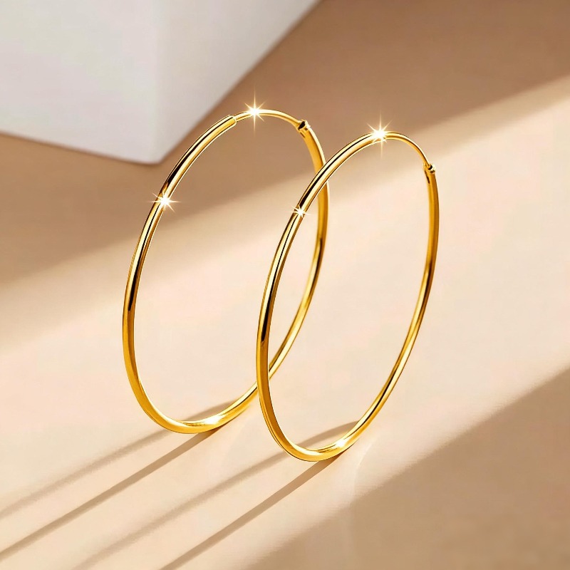 TEMU Boucles d'oreilles hypoallergéniques en acier inoxydable 316 de haute qualité, boucles d'oreilles clous plaquées or 18K, grandes boucles
