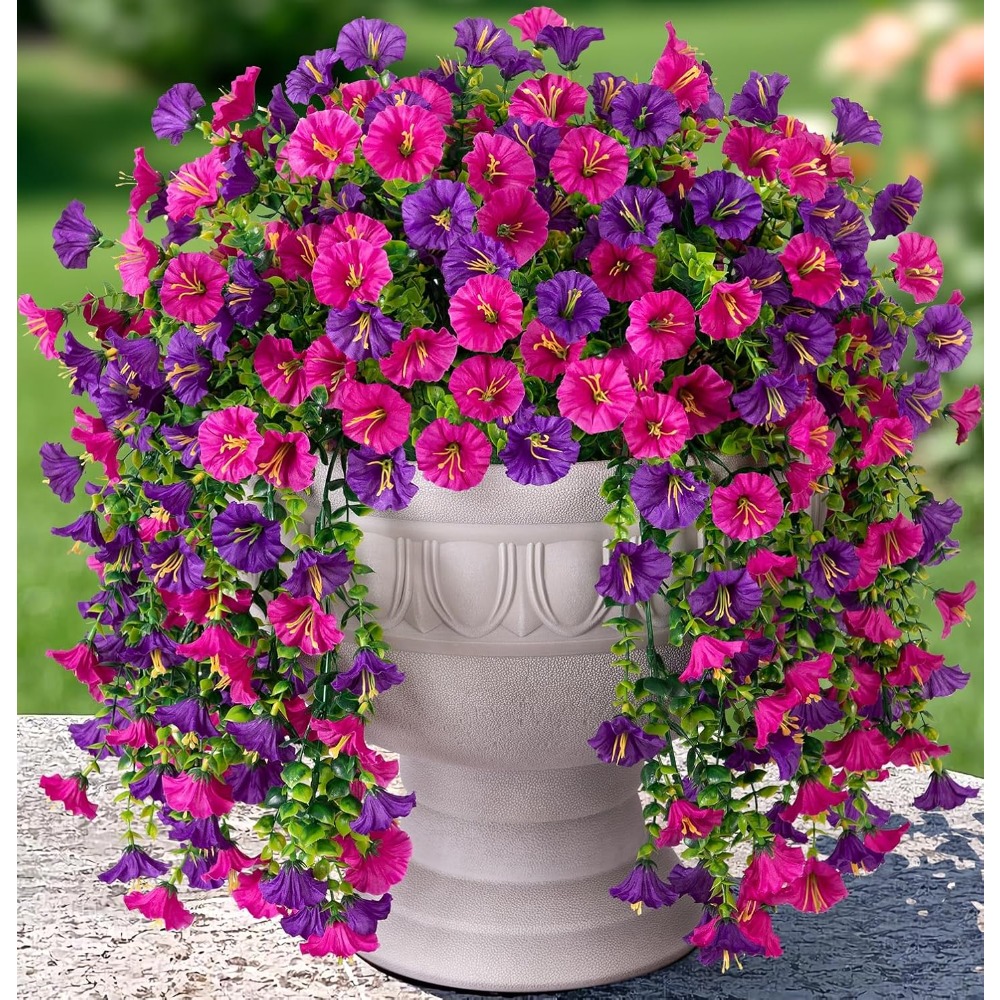 TEMU 2pcs Realistic Artificial Hanging Flowers Suitable For Outdoor/ - Uv-resistant Fake & Vine, Pink & Light Pink -weather Plastic Plants For Porch,