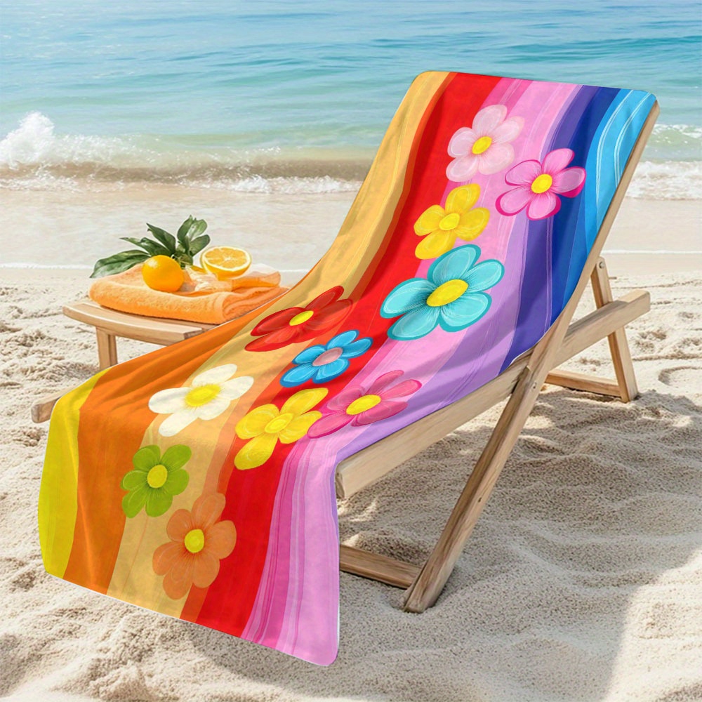Oversized Quick-drying Beach Towel Floral And Striped Pattern Soft_voghion.com