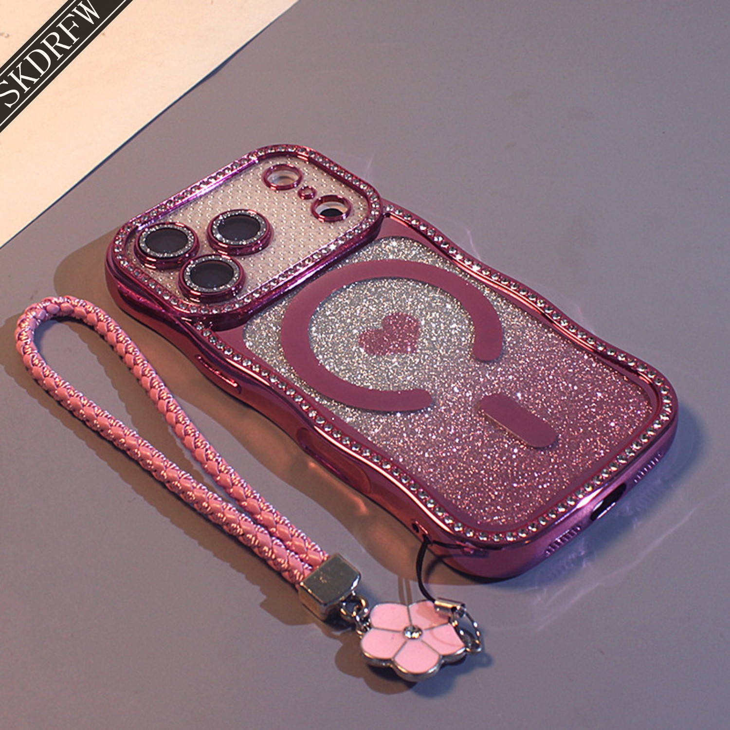 TEMU Phone Case - Luxury Bling Bling Rhinestone Shimmer Magnetic Heart Electroplated Phone Case For Iphone 18 18pro 18promax 17 17pro 17promax 16