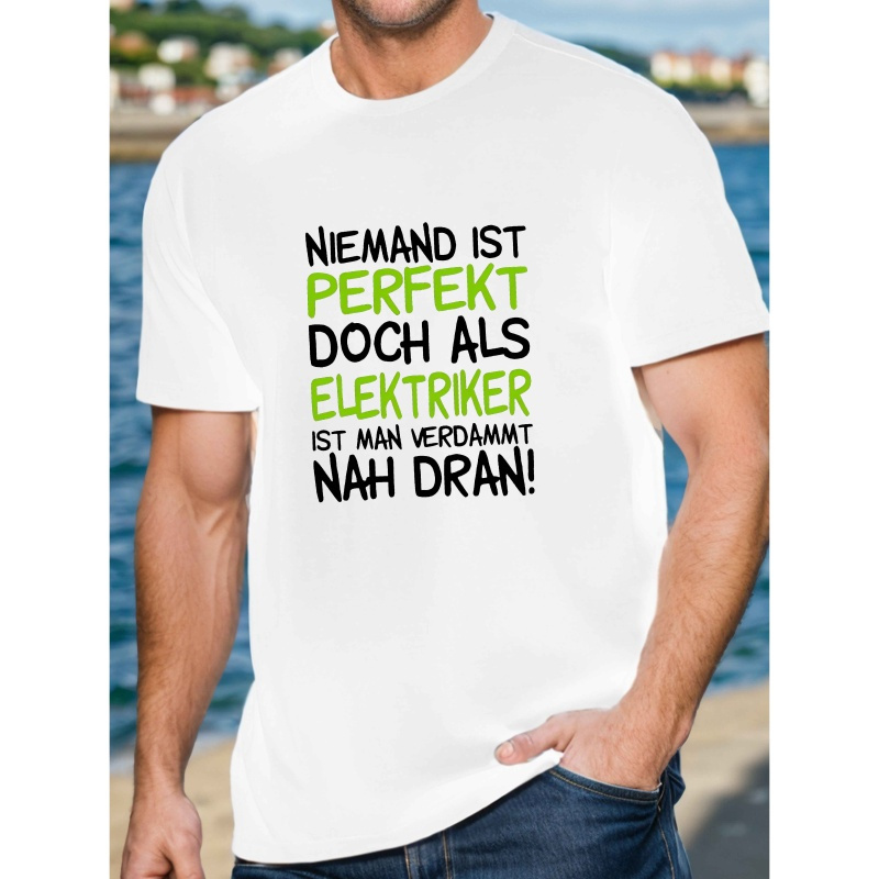 

Men's Casual Crew Neck T-shirt, Electrician German Quote, Polyester 100%, Stretch Knit Fabric, Regular Fit, Summer Short Sleeve Top - 150g/m²