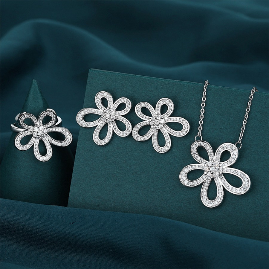 4pcs Fashion Luxury Flower Jewelry Set Men&#39;s and Women&#39;s Jewelry Set Easter Gifts for Relatives and Friends Mother&#39;s Day Gifts Anniversary Gifts Jewelry Gifts Daily Gifts