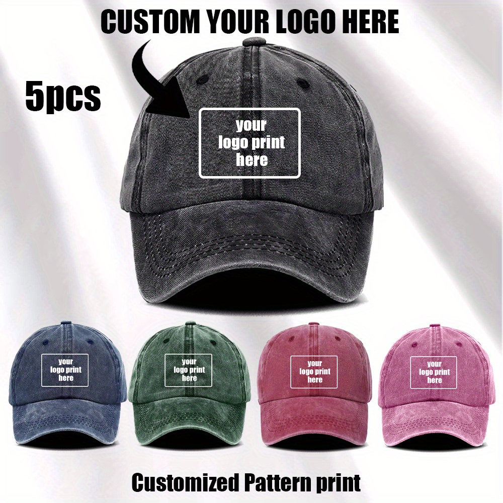 5pcs Custom Printed Hat Set, Adjustable Baseball Caps