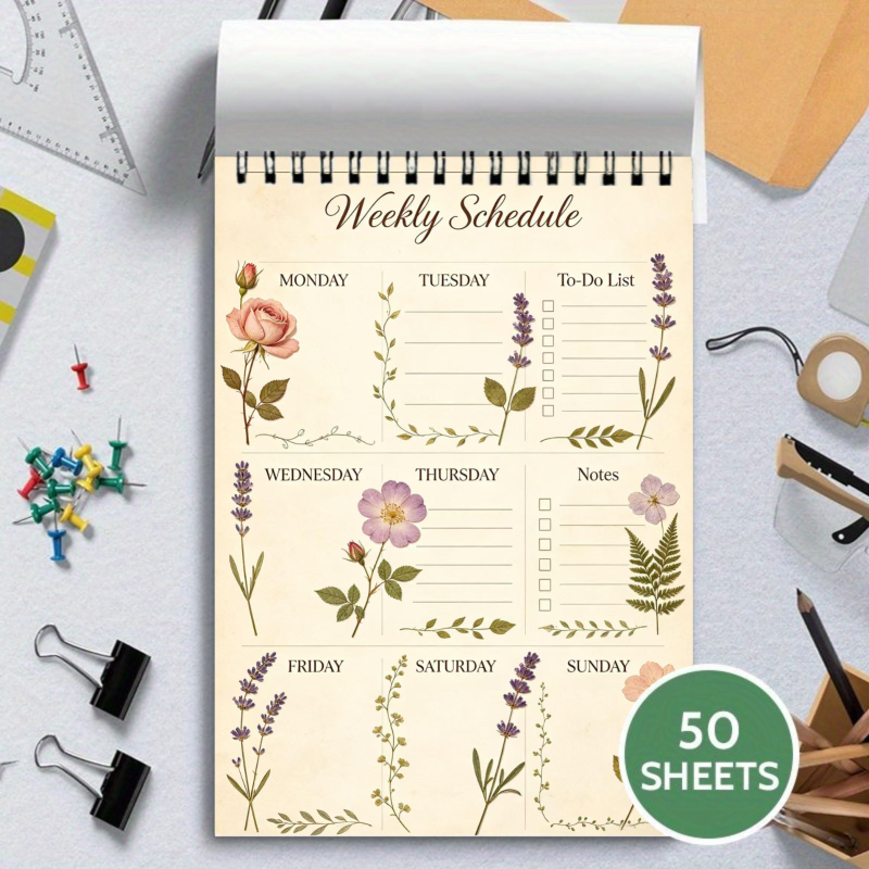 TEMU Agenda con Motivo di Lavanda e Rose, a Spirale, da Fare, Planner da Ufficio, Libro di Appunti con Non Datato, Organizer , Agenda con Motivo di
