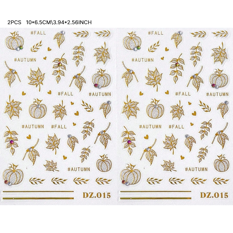 TEMU 2 piezas de calcomanías brillantes para uñas con diseño de calabaza y hoja de , dorado Y2K , calcomanías para uñas de otoño/invierno para de