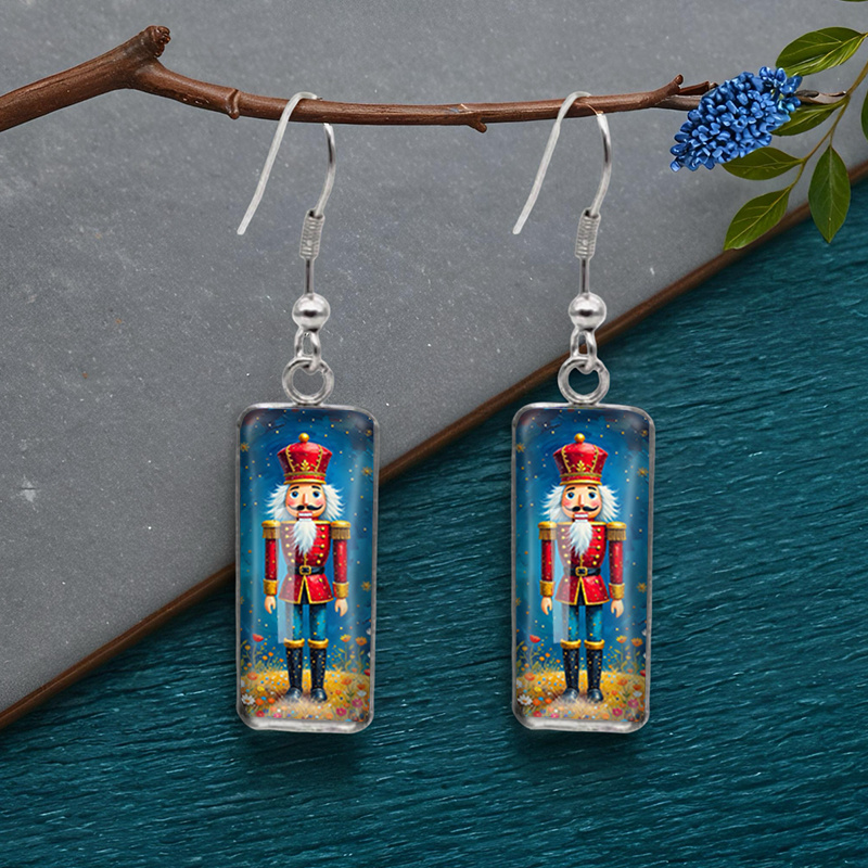 TEMU 1 Pair Nutcracker Soldier Rectangular Earring Fashion Dangle Earrings Handmade Glass Dome Jewelry