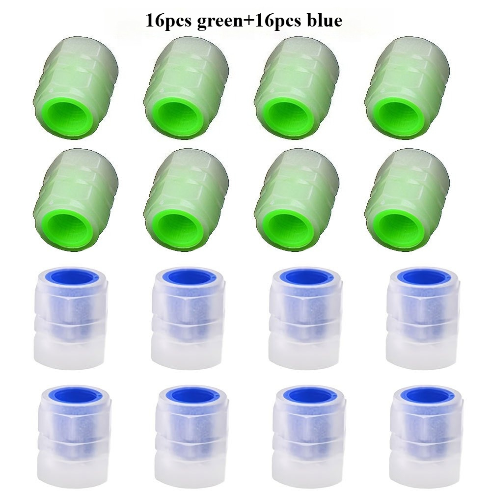 TEMU 32 Sets Of Luminous Tire Valve Caps, 16 Blue And 16 Green Fluorescent Valve Caps, Universal For Suv, Bicycle, Motorcycle, Truck, Durable,