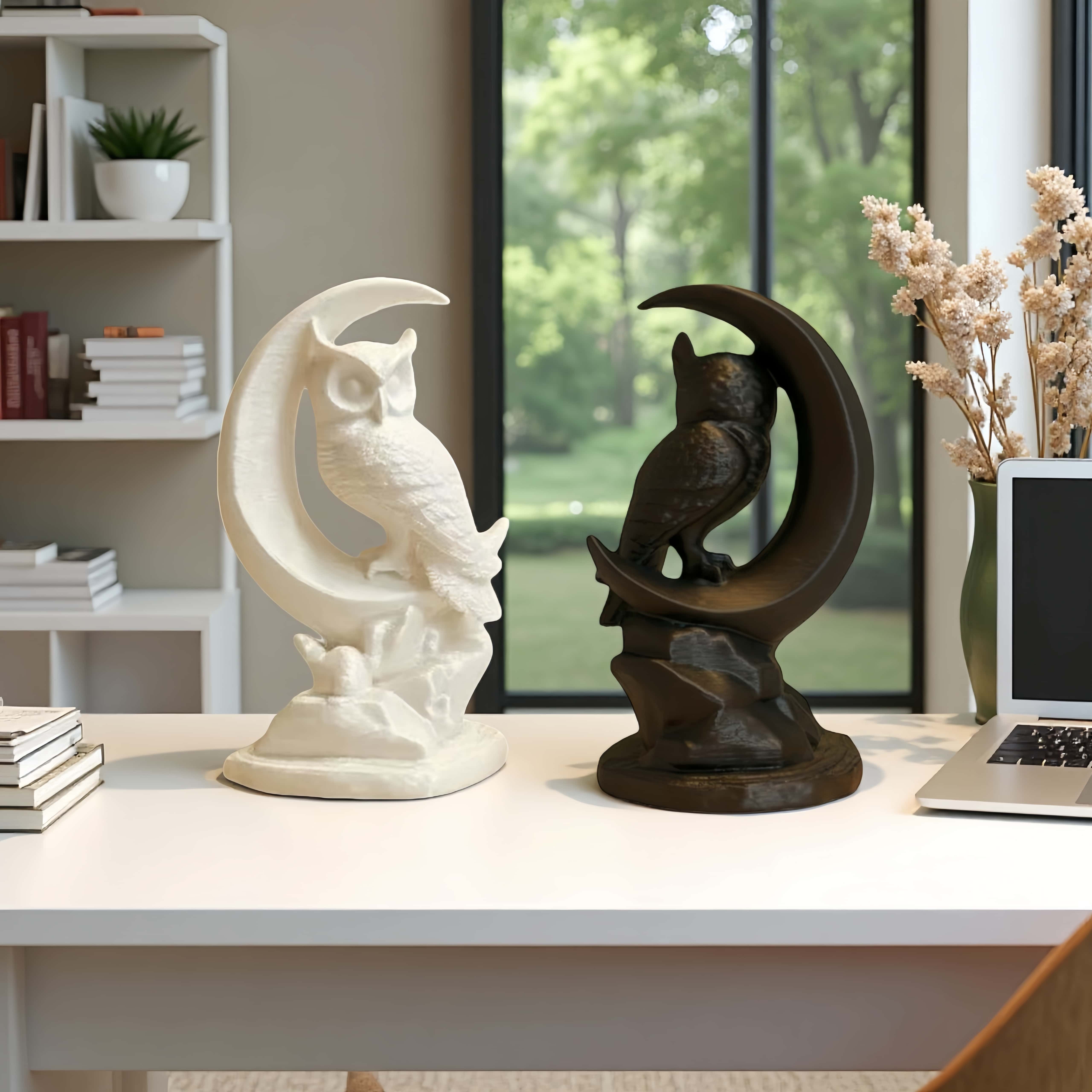 TEMU A Owl Elegant White/black Resin Statue, Perfect For Home, Office, Or Study - Christmas, Valentine's, Halloween, Thanksgiving Decorations, Lightweight, Ideal Gift For