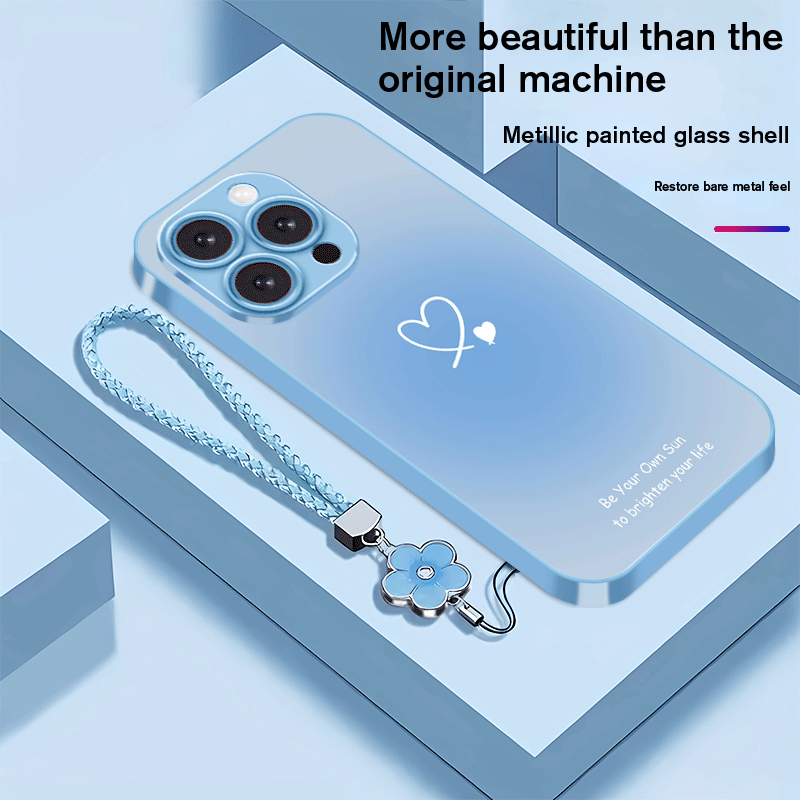 Image of Phone Case: Phone Case+ Lanyard 2pcs Set, New Gradient Heart-shaped Lanyard Set With Metal Spray Paint Glass, Suitable For Iphone 17/16/15/14/13//pro Max- For .