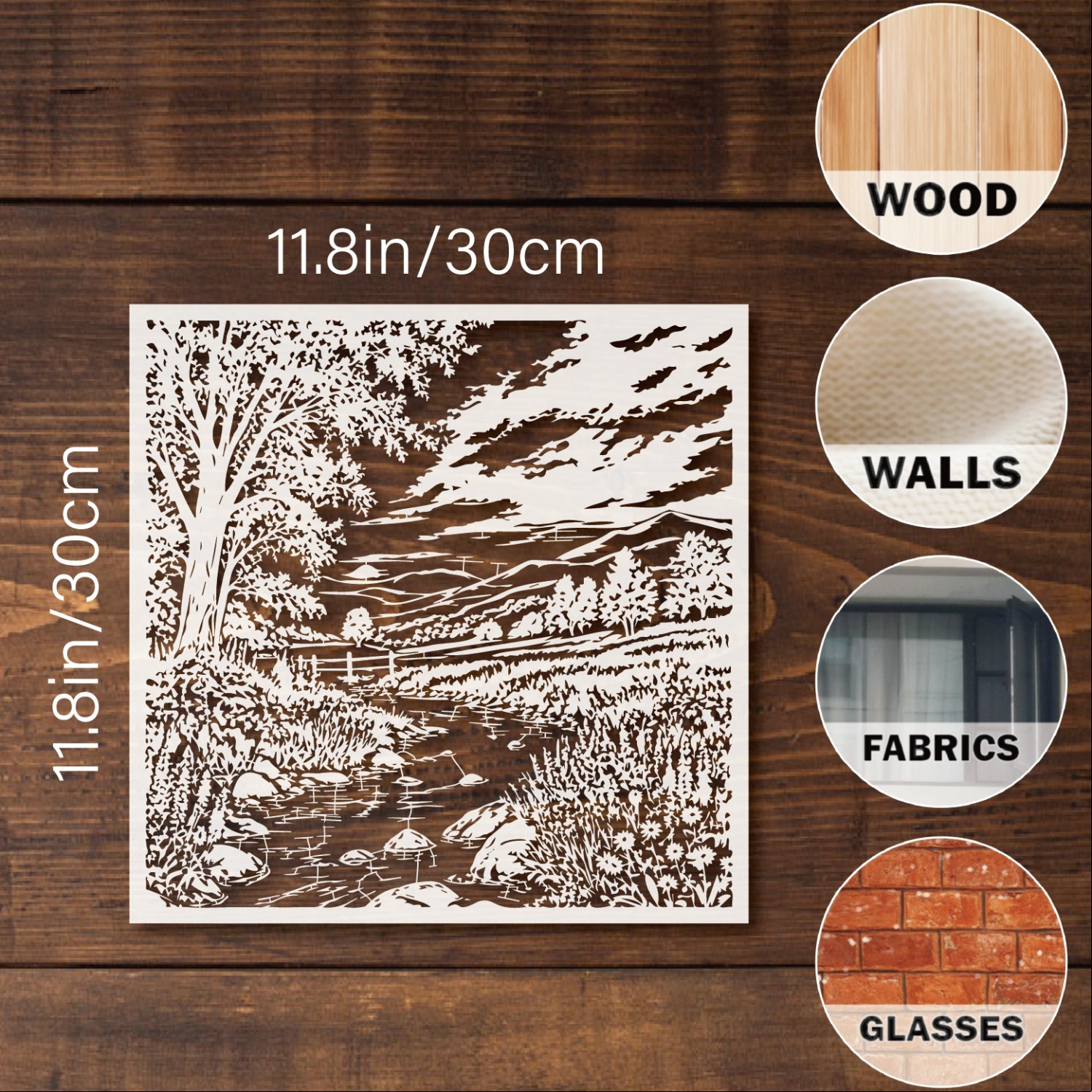 TEMU Scenic Creek Painting Stencil, Reusable Landscape Decorative Template For Wall, Canvas, Fabric, Furniture, Tote Bag And Decor Projects