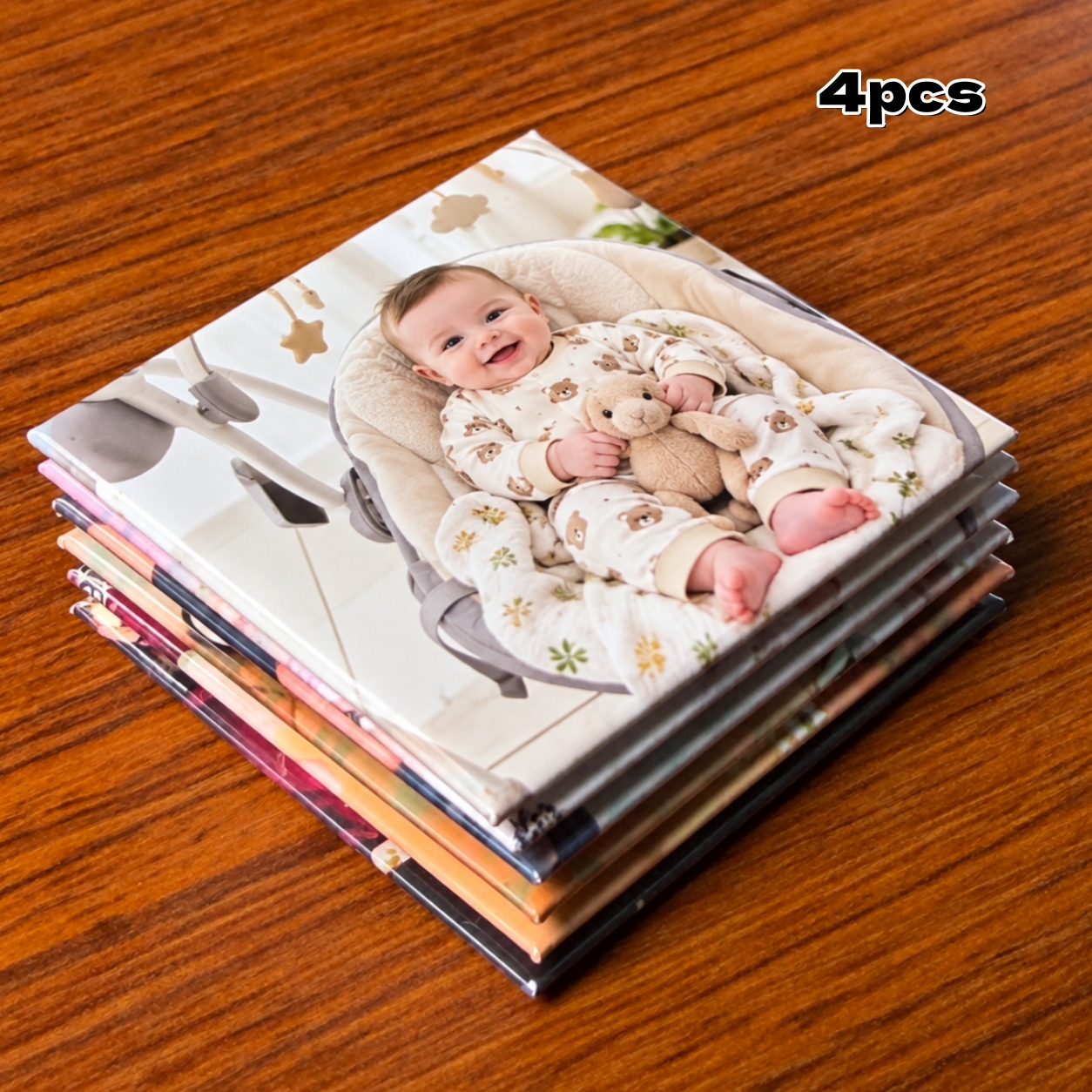 TEMU 4pcs-custom Baby Photo Fridge Magnet, 5cm/1.97in Square Personalized Picture Keepsake, Preserve Sweet