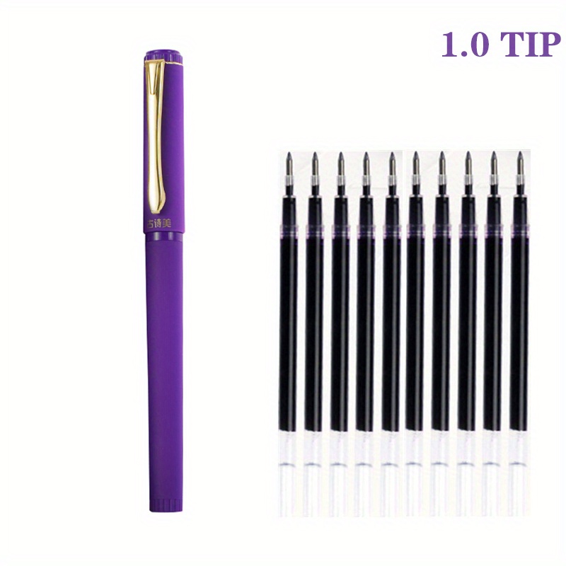 1pc+10 Refills Purple Gel Pens, Non-erasable, Suitable For Office Use, Smooth Writing, Ideal For Studying, Replaceable Pen Core With Large Capacity Ink