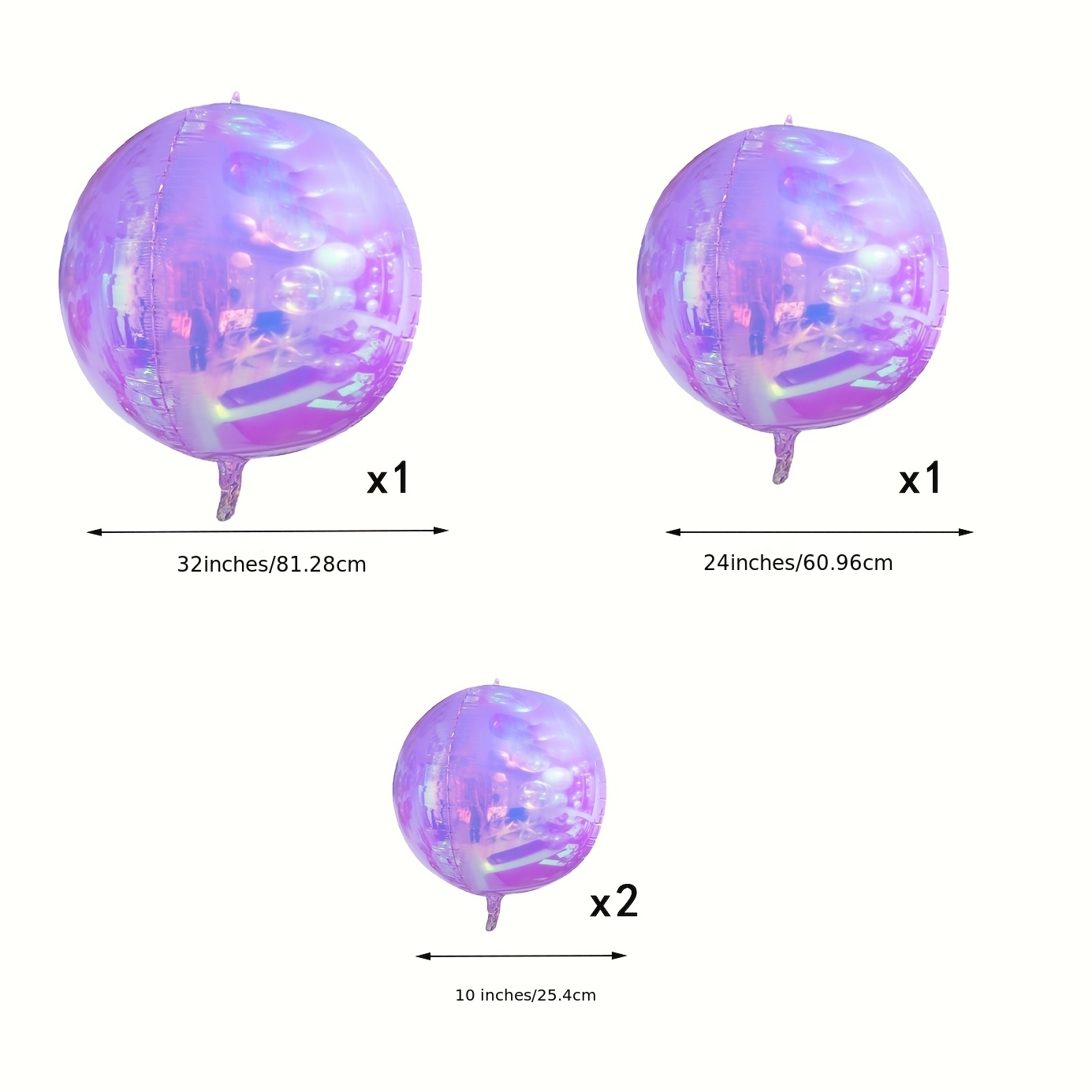 TEMU 4-pack Purple Balloon Set [2pcs 10-inch And 1pc 24-inch And 1pc 32-inch] Purple Round Mirror Reflective Film Balloons, Enormous Purple Inflated