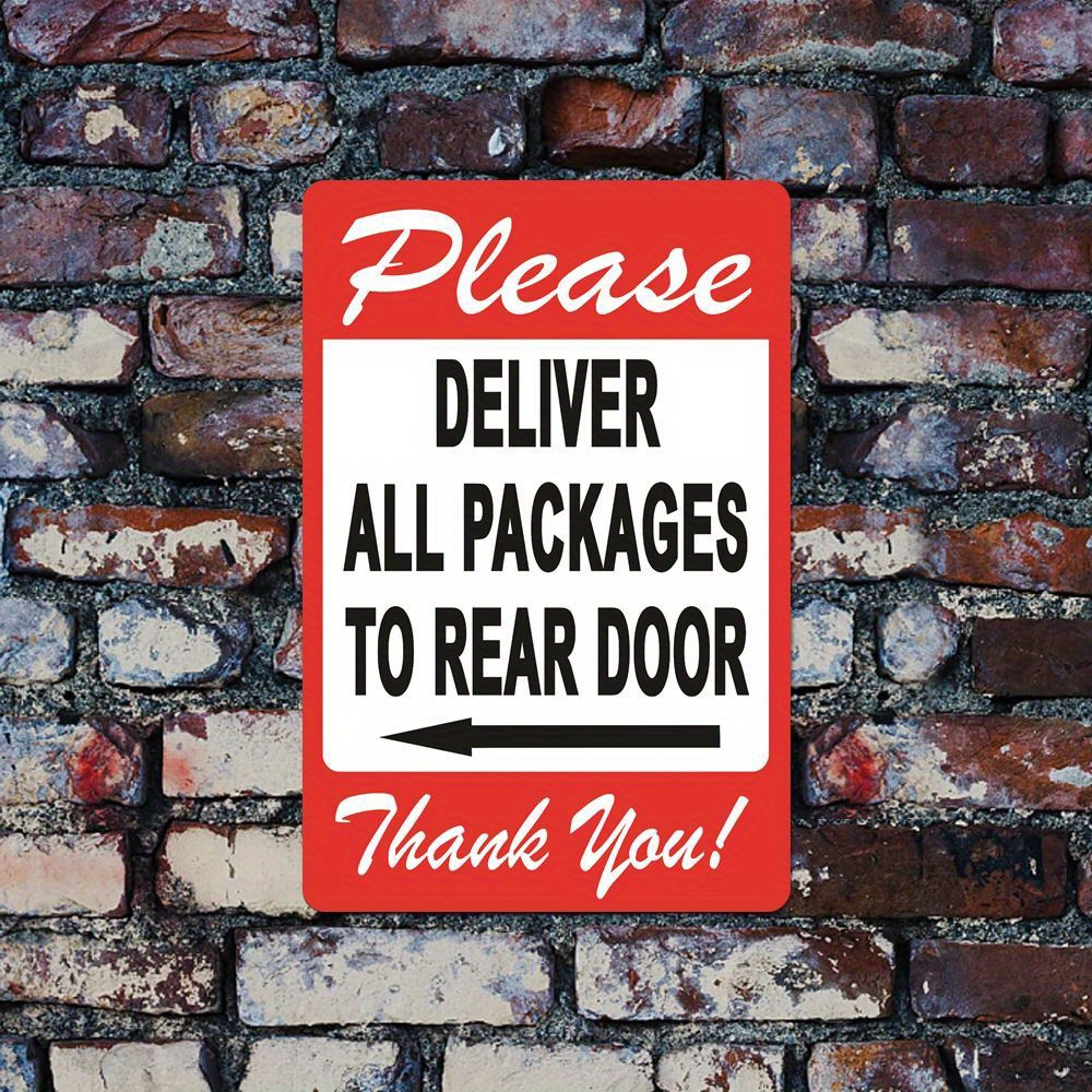 

1pc Aluminum Wall Sign - 'please Deliver All Packages To Rear Door' - Multipurpose, , Metal Wall Hanging For , English Text, Ideal Gift