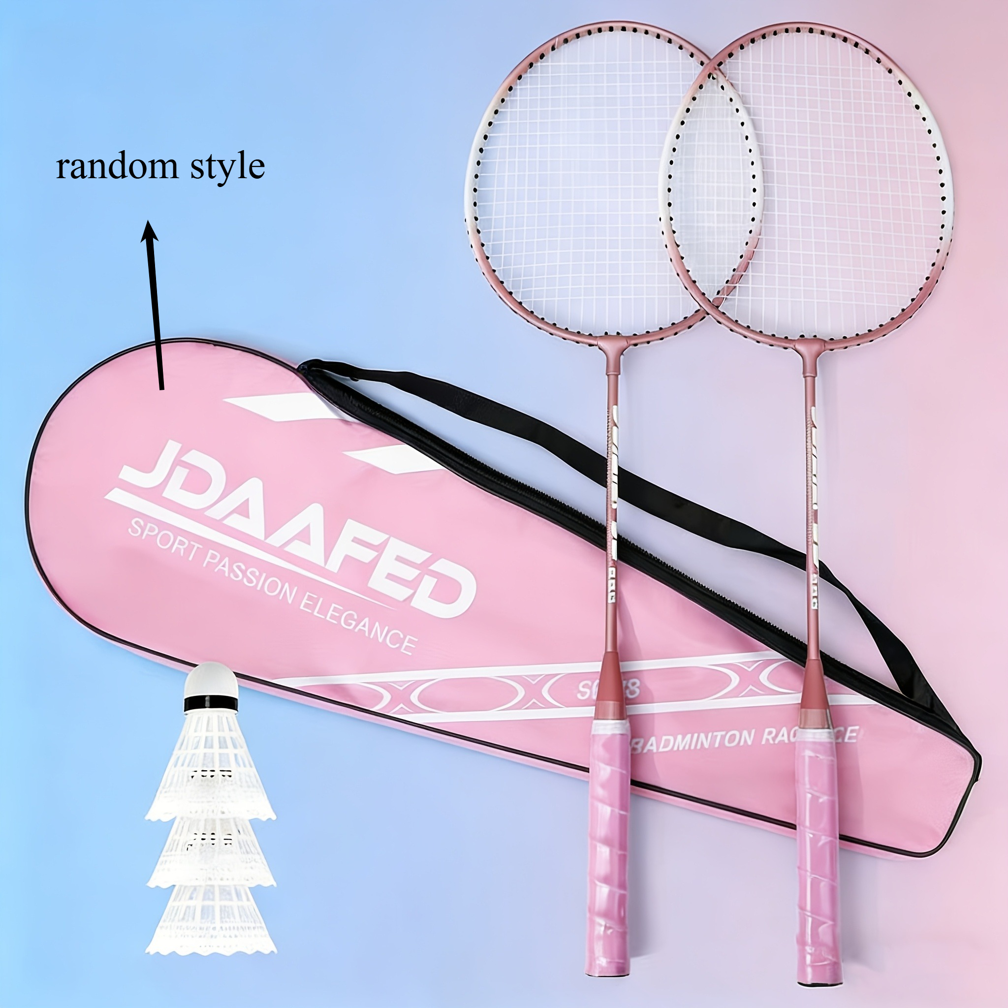 E-shop Badmintonschläger-Set (enthält 3 ShuttleRoosters, 1 Tragetasche 2 Griffe), zufälliger Stil der Aufbewahrungstasche, bonbonfarbene Federn mit