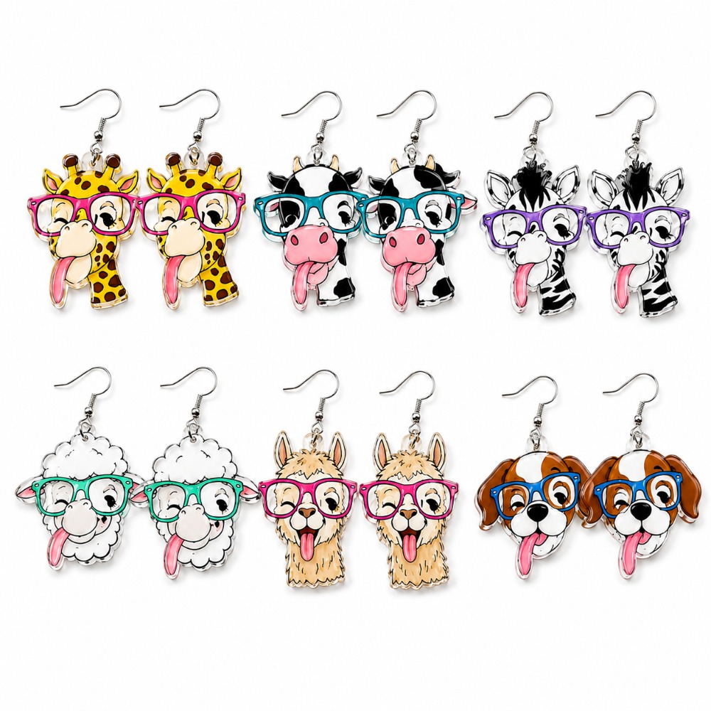 12pcs Animal-Themed Acrylic Dangle Earrings Set, Fun Accessories