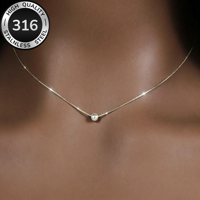 TEMU Collier minimaliste tout-tenant avec pendentif boule ronde argentée en acier inoxydable, collier style femme facile, accessoire de mode facile,