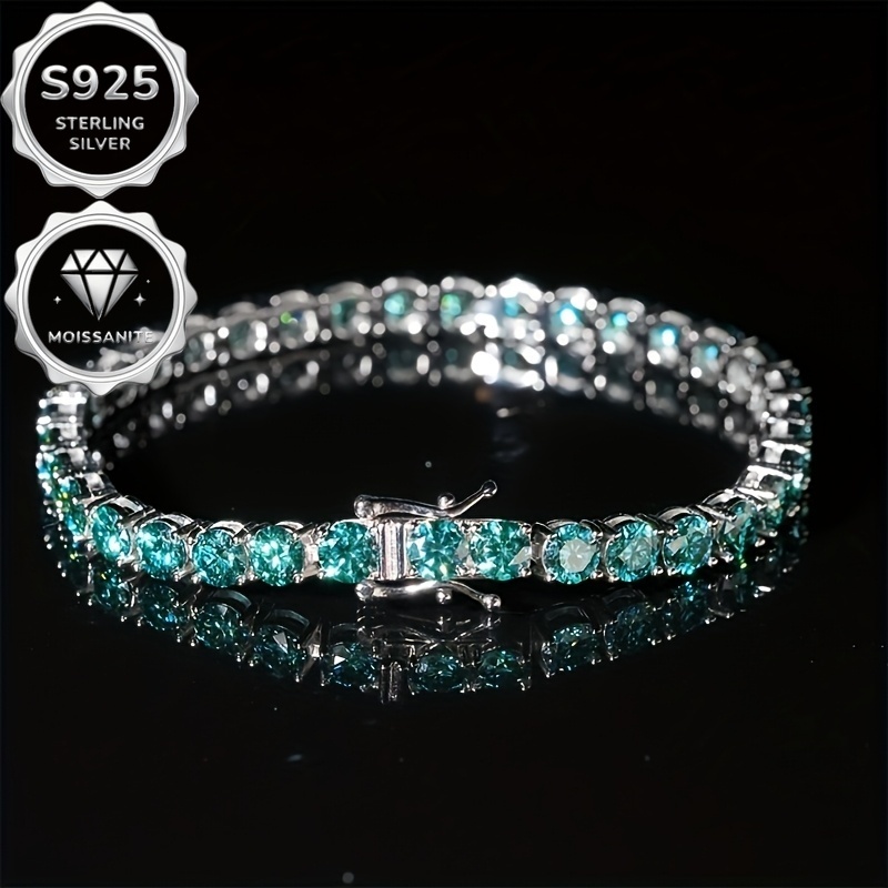 TEMU Un bracelet bleu en argent S925 et moissanite, une chaîne de tennis multifonctionnelle haut de gamme, parfait pour , la Saint-Valentin, la fête