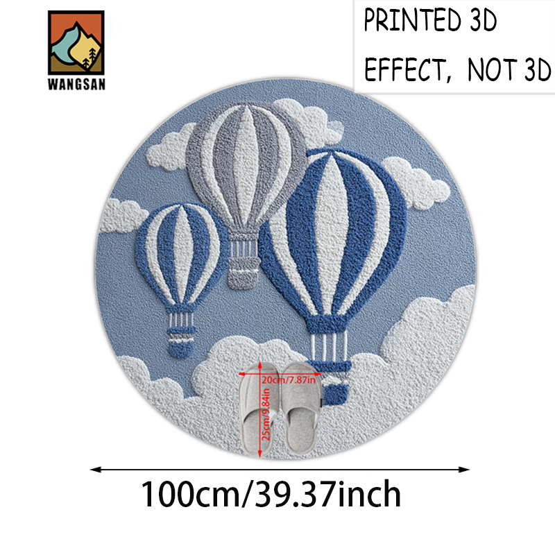 TEMU 2d Flat, 2d Flat, A Single Piece Of A Round Bathroom Mat Featuring A 2d Design Of A Hot Air Balloon And Clouds, Made Of Soft Polyester Flannel.