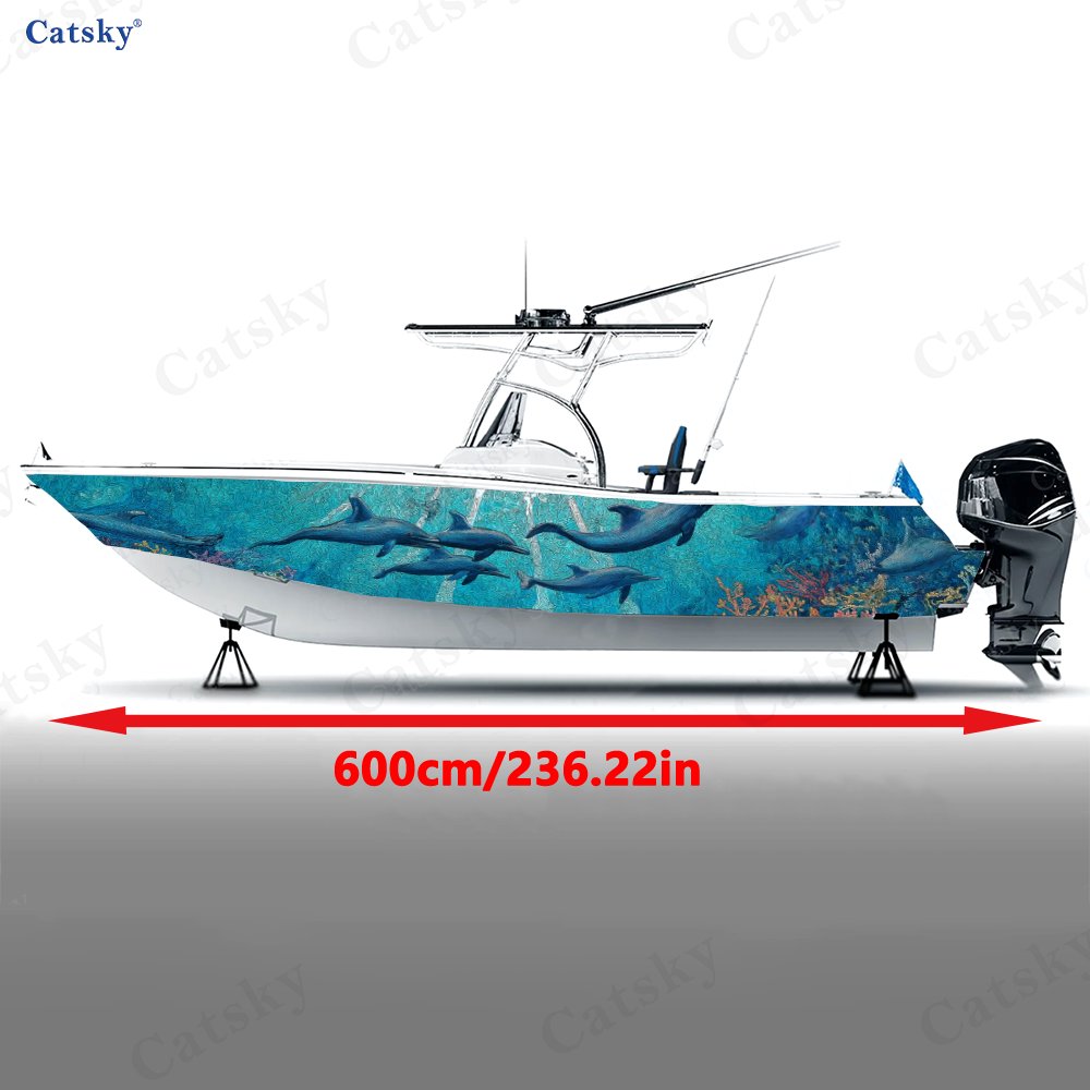 2pcs 2D Flat Stickers Deep Sea Style Whale Group Boat Body Sticker