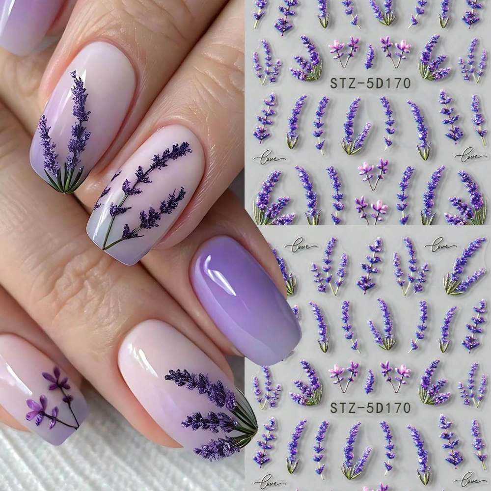 1pc Purple Lavender Flower Nail Stickers, Self-* Nail Decals with Spring  And Summer Floral And Plant Patterns, Nail Art Decorations And Additions,  Nail Supplies