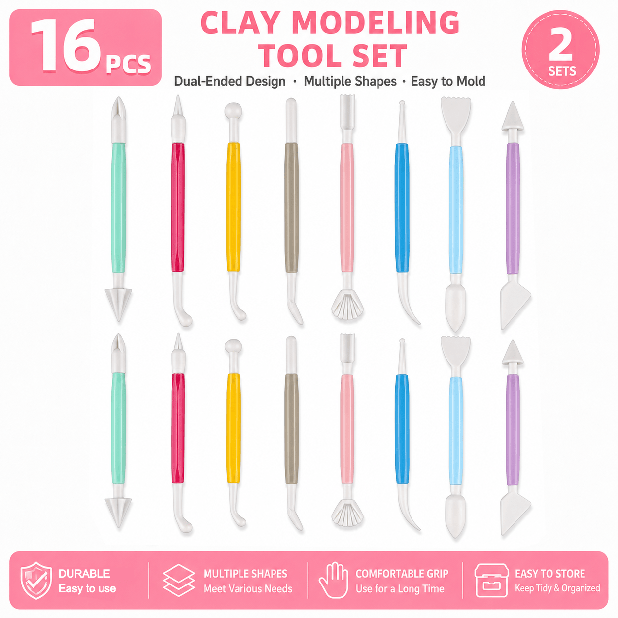 TEMU Kit d'outils de pâte à modeler Marie'S, 16 pièces, outils de poterie à double tête pour l'artisanat, le pointillage, la sculpture, le dessin, le