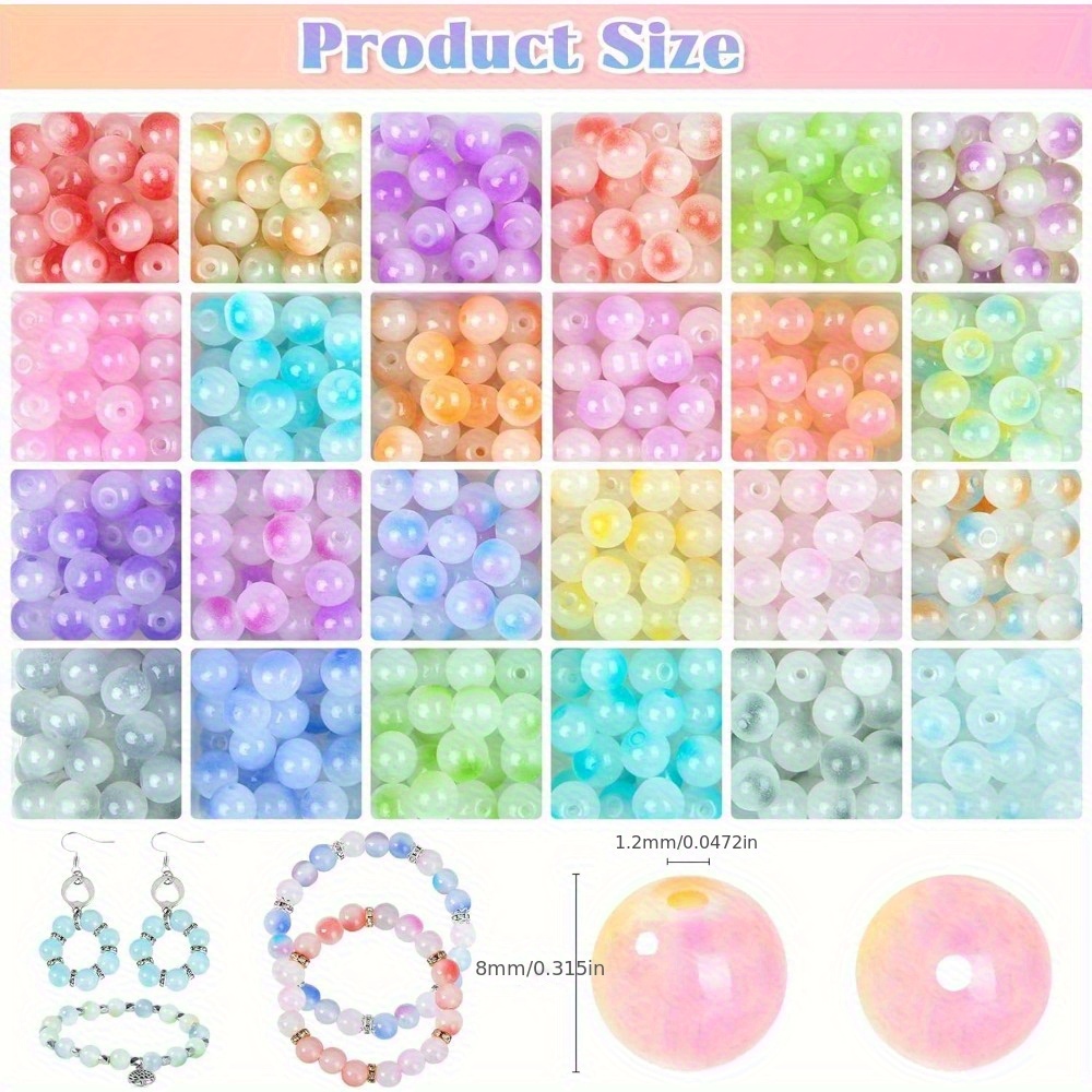 700pcs Jewelry Making Glass Beads, 24 Colors 8mm Glass Beads Friendship Bracelet DIY Earring Making Kit Necklace Spacer Beads Ring