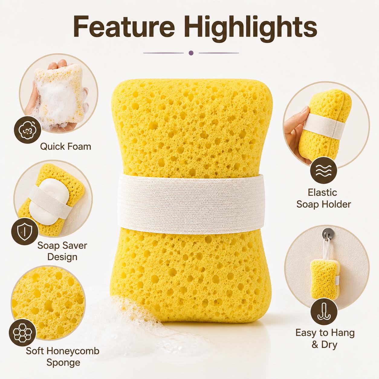 honeycomb bath net with soap pocket quick foaming shower sponge soft body scrubber suitable for elastic soap holder hygienic bath accessory for wet use suitable for bath shower quick foaming sponge for daily cleansing Product details 6