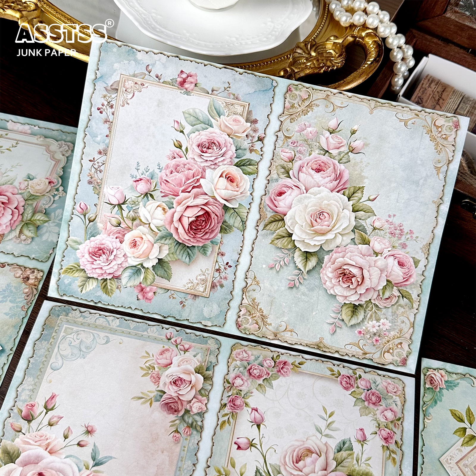 TEMU Asstss 20-sheet A5 Victorian Rose Scrapbook Paper Pad - Handmade Junk Journal Sheets With Victorian Patterns, Suitable For Arts Crafts,