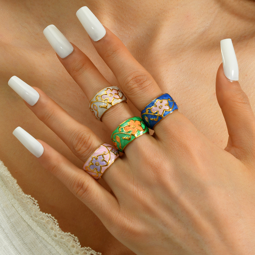 High-Quality Titanium Steel Flower Dripping Oil Open Ring