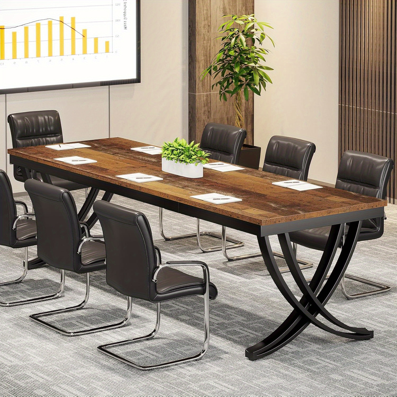 6.5ft Conference Table For 6-8 People, 78 Inch Long Rectangular Table With Strong Metal Frame, Business Furniture Boardroom Desk For Office Meeting Conference Room (1, )