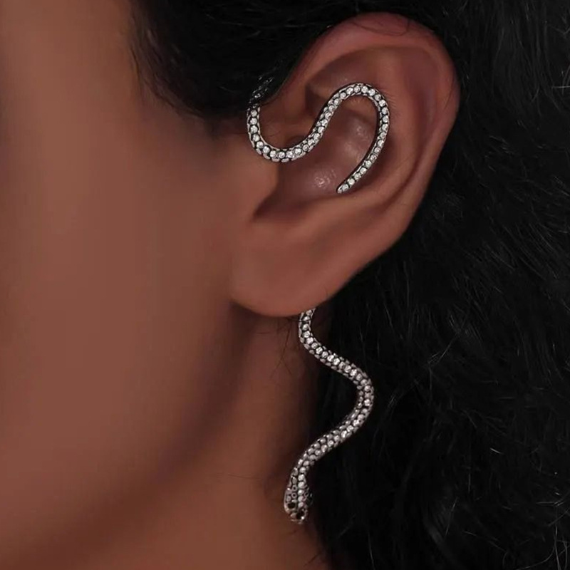 

Set Of 2 Trendy Ear Clips With Hole-free Design, Featuring Long And Snake-shaped Ear Cuffs As Ear Decorations.