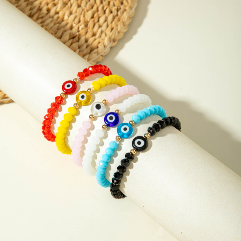 6pcs Women's Glass Devil's Eye Bracelet Set, Stackable Bead Bracelets
