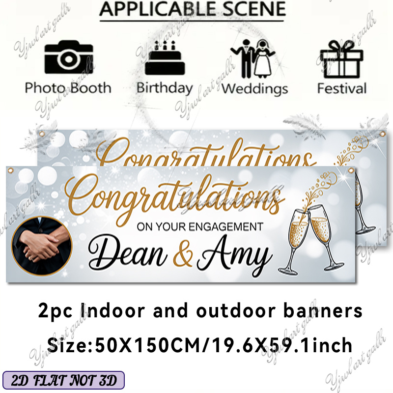 TEMU 2d Flat, 2d Flat - 2d Flat Banners, 2pcs Name Text Personalized Customization - Editable Text, Congratulations Engagement Backdrop, Champagne