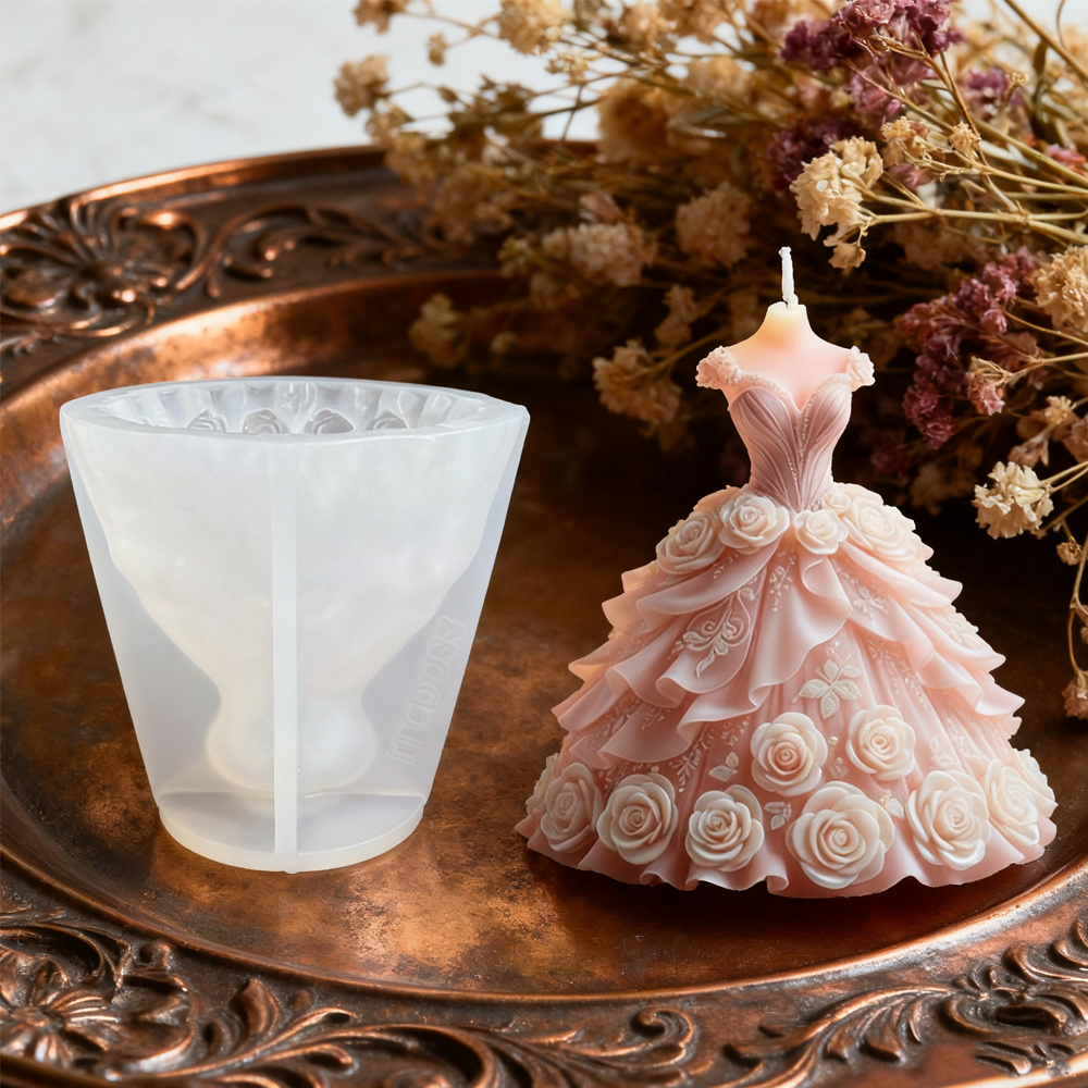 Image of Layered Wedding Gown Mold - Flexible Silicone Resin Molds Suitable For Diy Candle Making, Bridal Dress Candles, Wedding Centerpieces, Engagement Party Favors With Intricate Bodice & Details