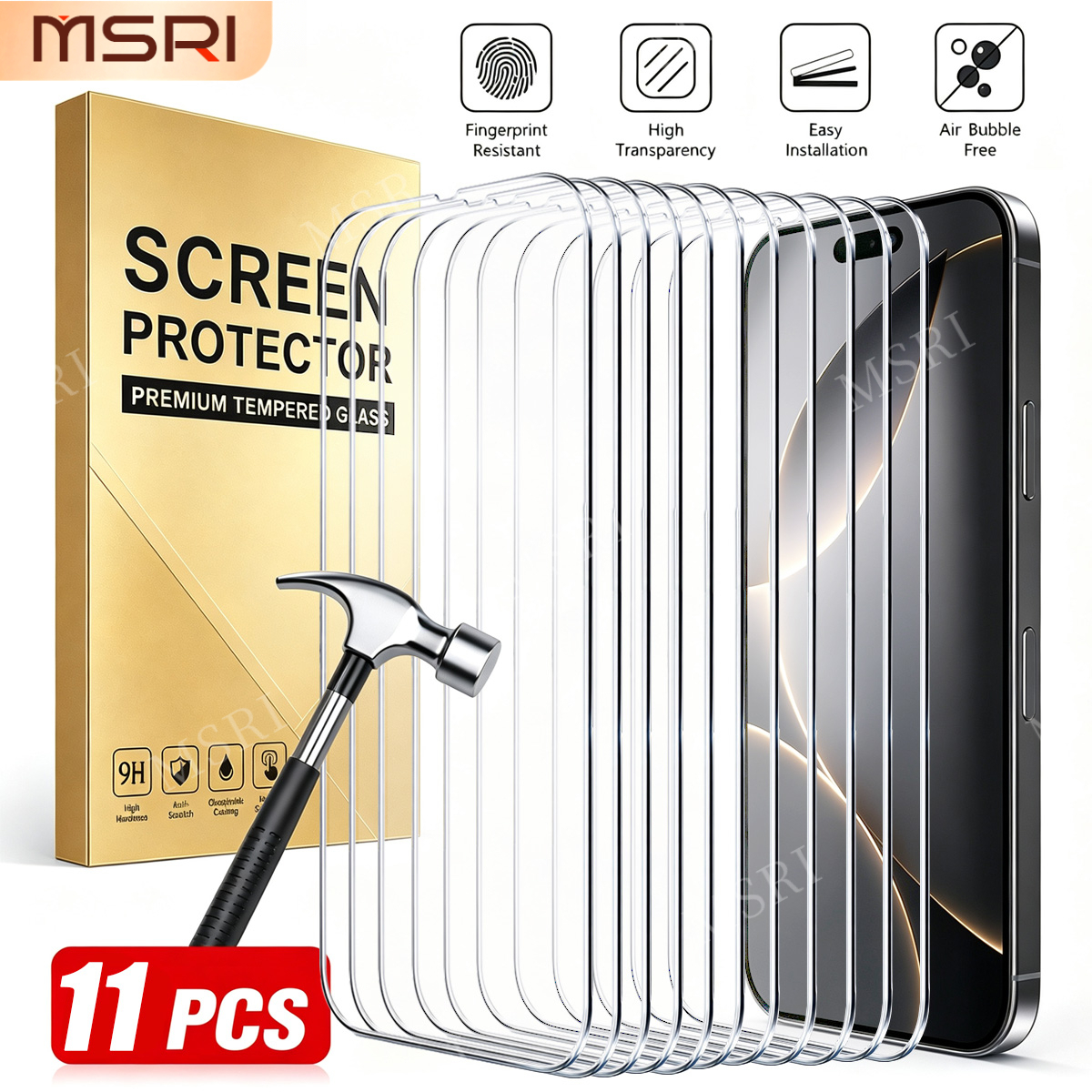 TEMU 11pcs Set (white Sheet Hd) Hd Transparent Tempered Glass Phone Screen Protector, Suitable For Iphone 18 Pro Max/18