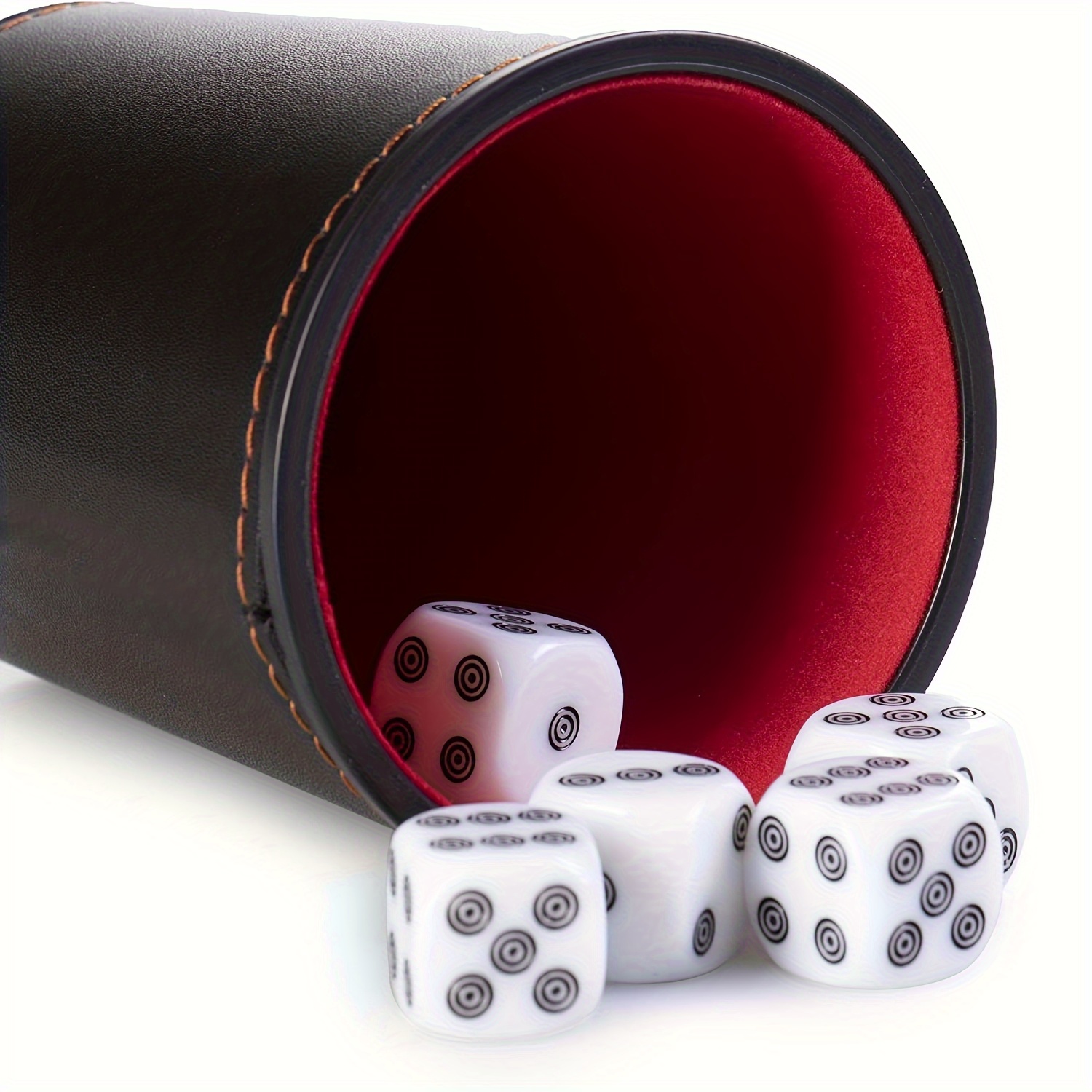 TEMU A High-quality Synthetic Leather Dice Cup Set With A Felt Lining And 5 Dice, Silent Dice Rolling Games And Number Guessing Games - An Ideal Gift