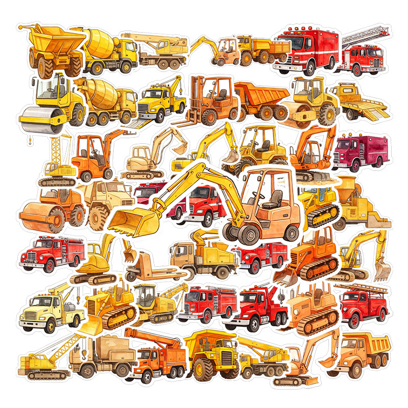 TEMU 50pcs Construction Vehicle Sticker Pack Decals Cool Heavy Equipment Trucks Aesthetic Durable Stickers For Laptop Water Bottle Notebook Journal