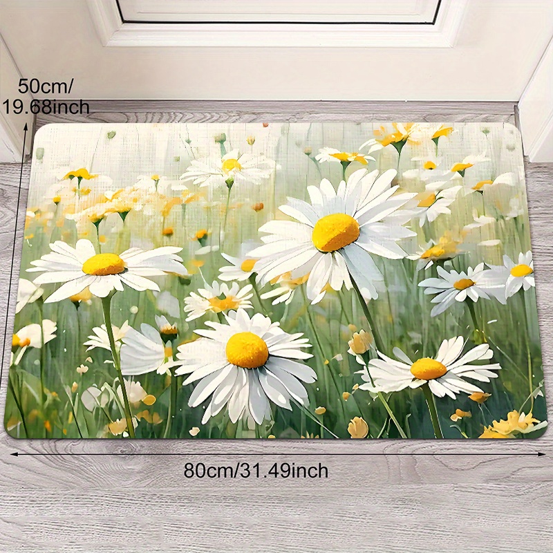 E-shop Langhaar-Flanell + 1 cm Schwamm-Basis-Türmatte, mit einem frischen Frühlingsdesign mit wunderschönen weißen Chrysanthemenmustern. Diese