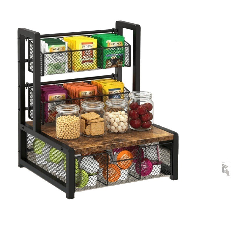 Brown Tea Bag Storage Box, Double-layer Coffee Capsule Storage Rack, Tea Box Storage Display Box, Suitable For Desktop Storage At Coffee Bars, Space, Suitable For Homes And Offices