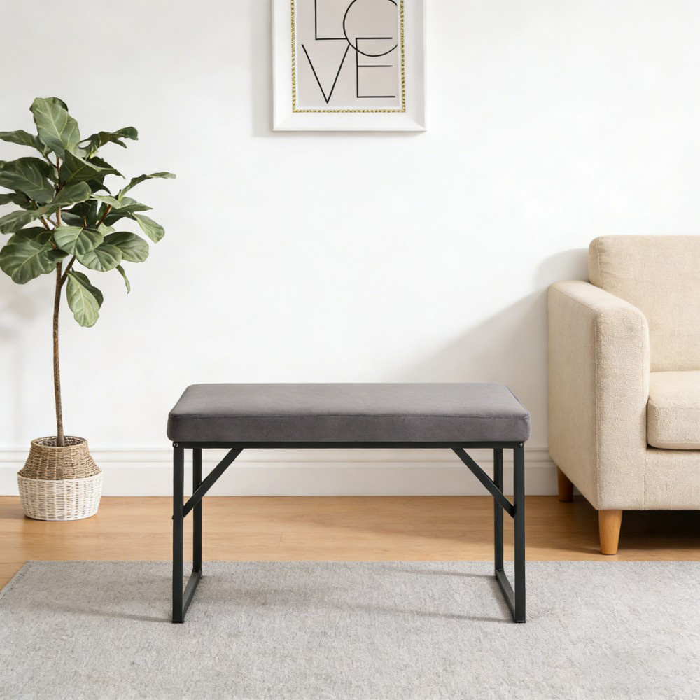 115x46x49cm Dark Grey Velvet Upholstered Bench, Entryway/ Bedroom/ Vanity Bench For Home