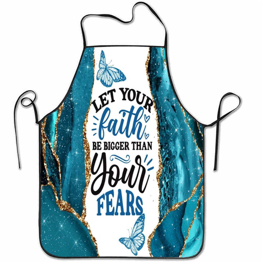 TEMU 1pc Blue And Golden Gilded Faith Apron - "let Your Faith Than Your " Inspirational Print, Suitable For , Baking, Cafe Work, And More