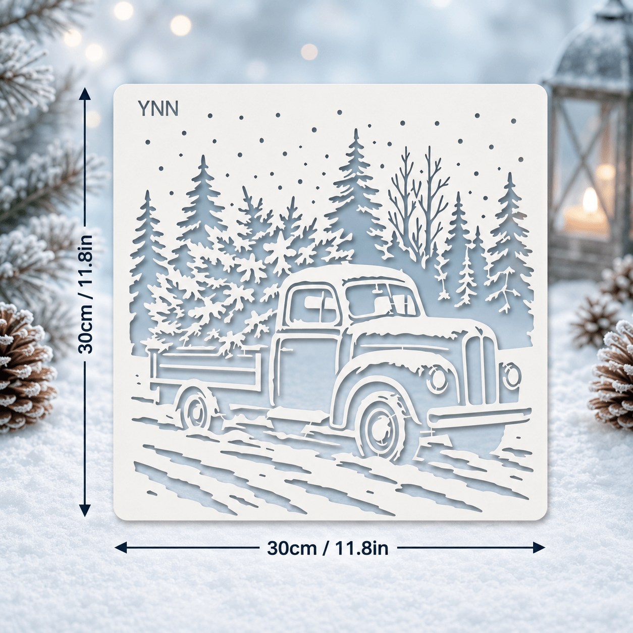 TEMU Ynn Large Reusable Vintage Christmas Stencil - Scene With Suitable For Wall Art, Canvas, Fabric, Tote Bags, Pillows & Diy Crafts | Snowy Truck &