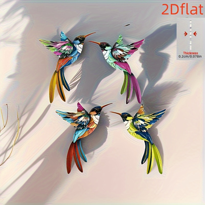 E-shop 2D Flach, 4-teiliges neues Acryl Kolibri Wandbild, auffälliges Kolibri, geeignet für Gartenzaun im Freien, Wohnzimmer, Schlafzimmer Dekoration