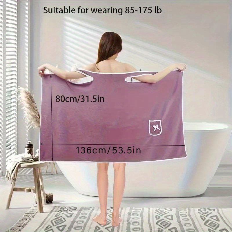 TEMU Women's Wearable Bath Towel Robe Set With Pockets - Quick Dry, For Shower, Beach & Swimming - & Travel Essential, Gift, Contemporary Style, Rectangular Shape