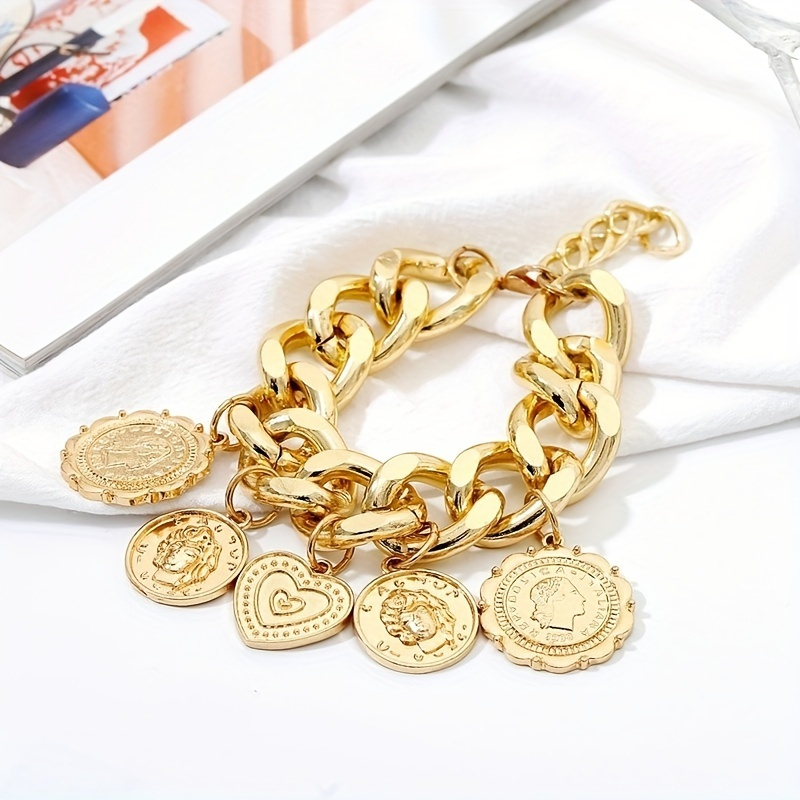 TEMU A Of Vintage Hip-hop Embossed -shaped Bracelet For Ladies - For Stylish Ladies - High Quality, Durable, To