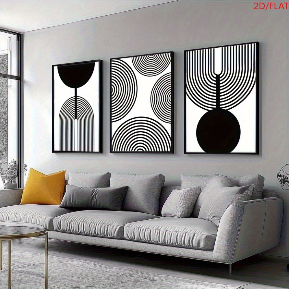 E-shop 2D Flach, 2D Flach, 3-teiliges Leinwand-Poster-Set, Abstrakte Geometrische Kunst, Café-Stil, Wanddeko für Zuhause und Studentenwohnheim,