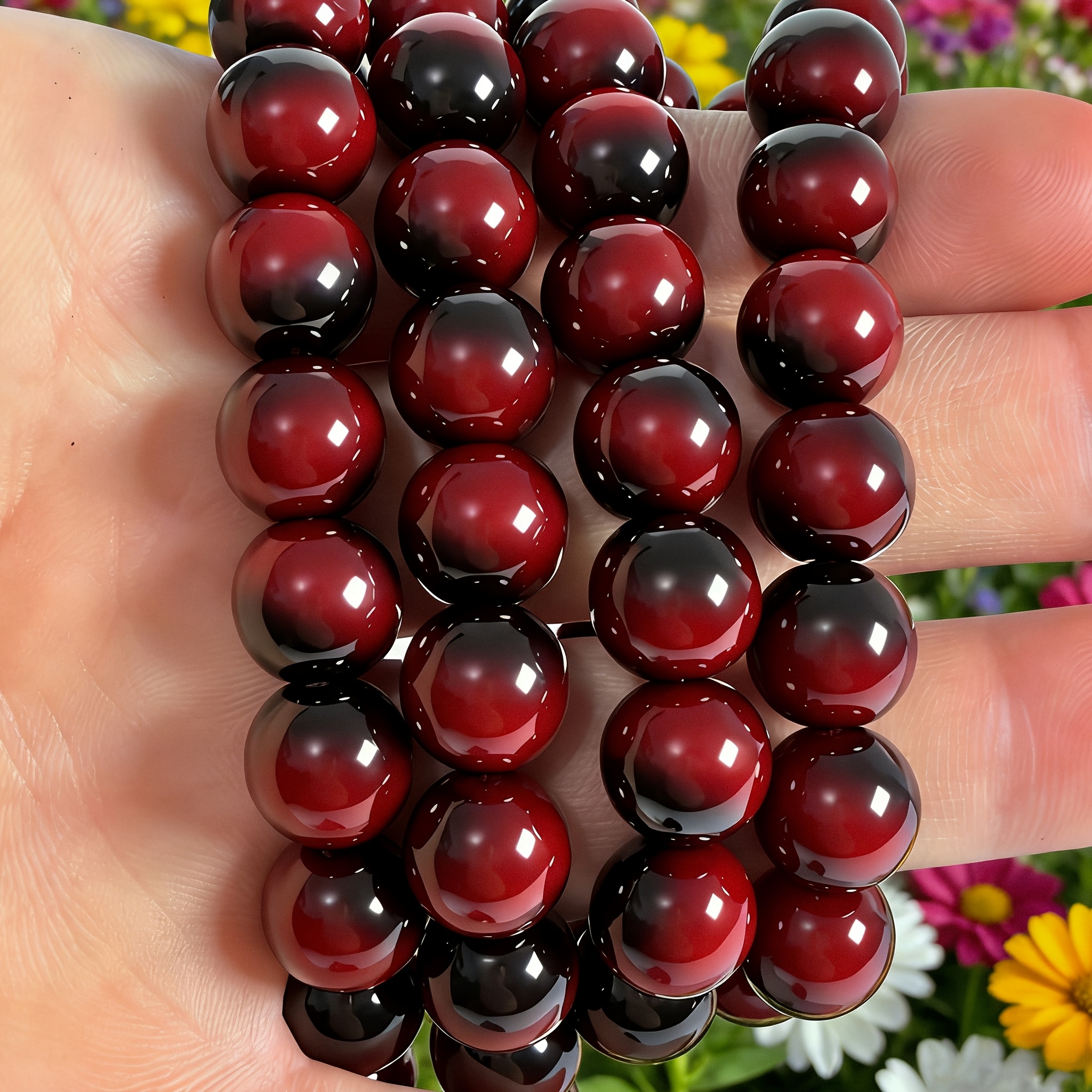 TEMU Approximately 51 Red And Black Glass Round Beads, 8mm, Exquisitely Pierced Loose Beads, High-quality Beads. Suitable For Easter, Halloween, And