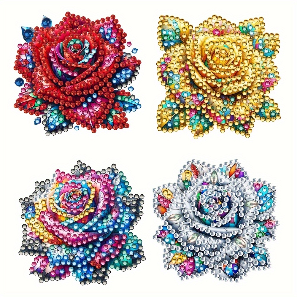 4pcs Floral Theme Crystal Diamond Painting Brooch Set