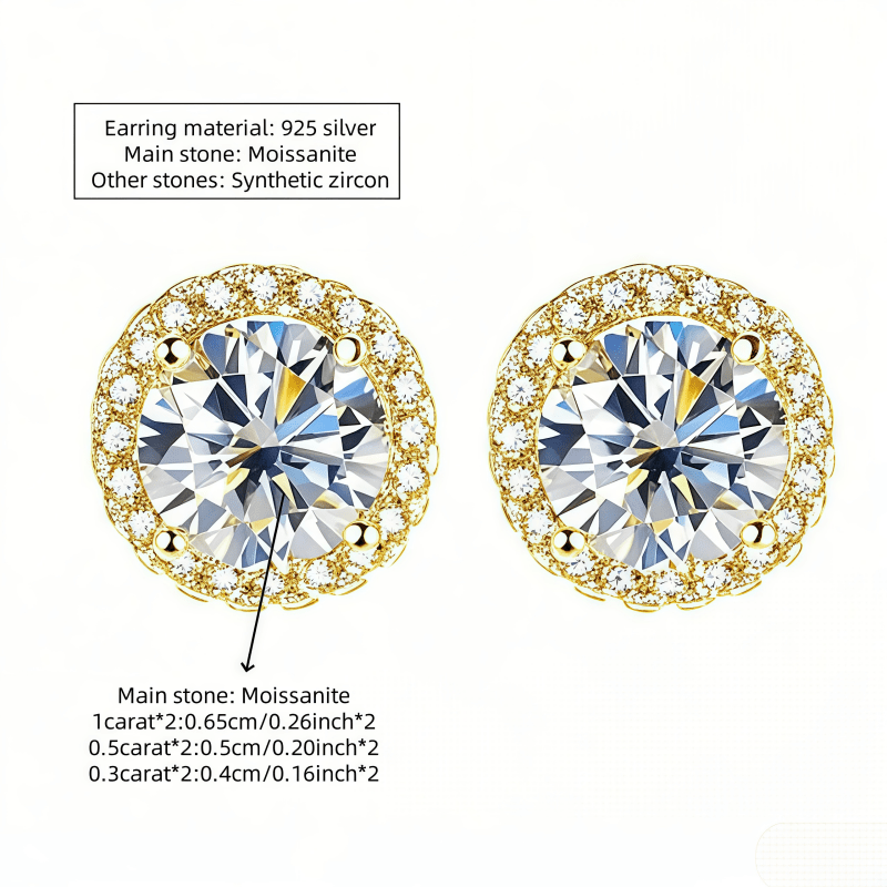 Couple's 925 Silver Four-Prong Round Moissanite Stud Earrings
